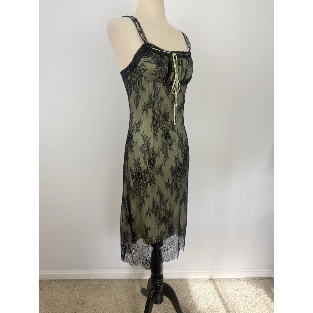 CIDER New Black Lace Milkmaid DRESS M Green Mesh Whimsigoth Fairy Grunge Goblin - Picture 10 of 16